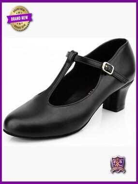 T-Strap Character Dance Shoes Women's Latin Salsa Tango Heels 2.3"